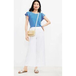 Zara Womens Pull On Elastic Waist Drawstring Linen Trouser Pants White Sz L